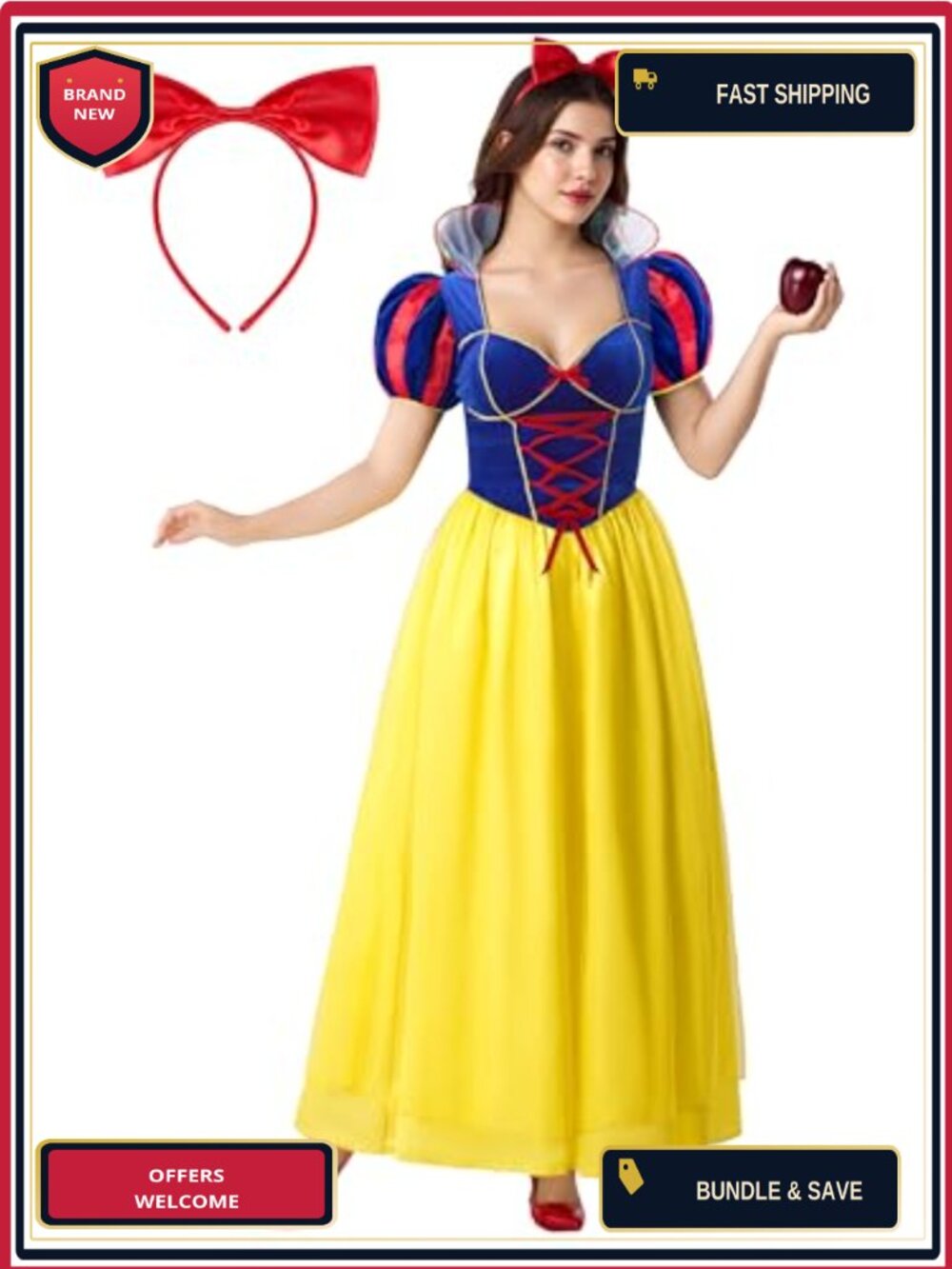 Snow Princess Costume Adult Halloween Dress with Headwear